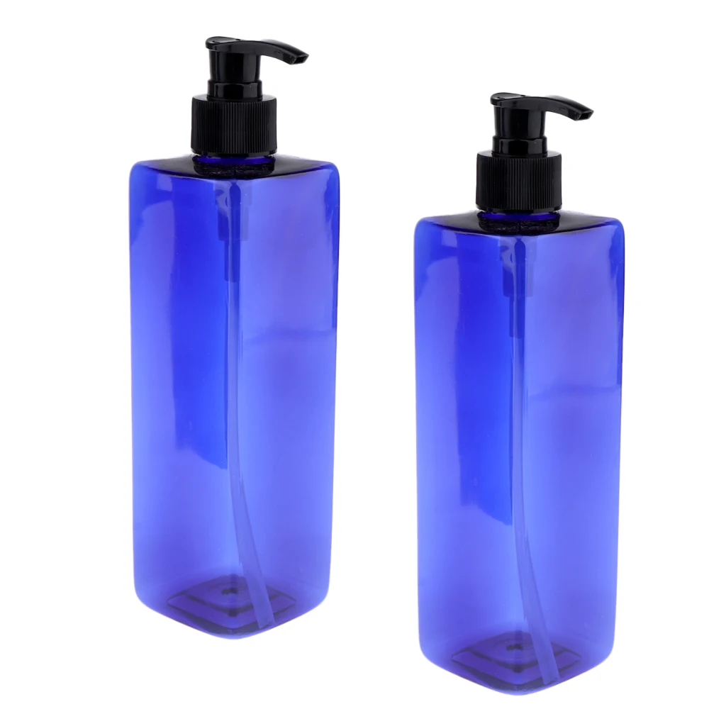 500ml Empty Blue Square Bottles Large Capacity Containers Shampoo Pump Plastic Bottle