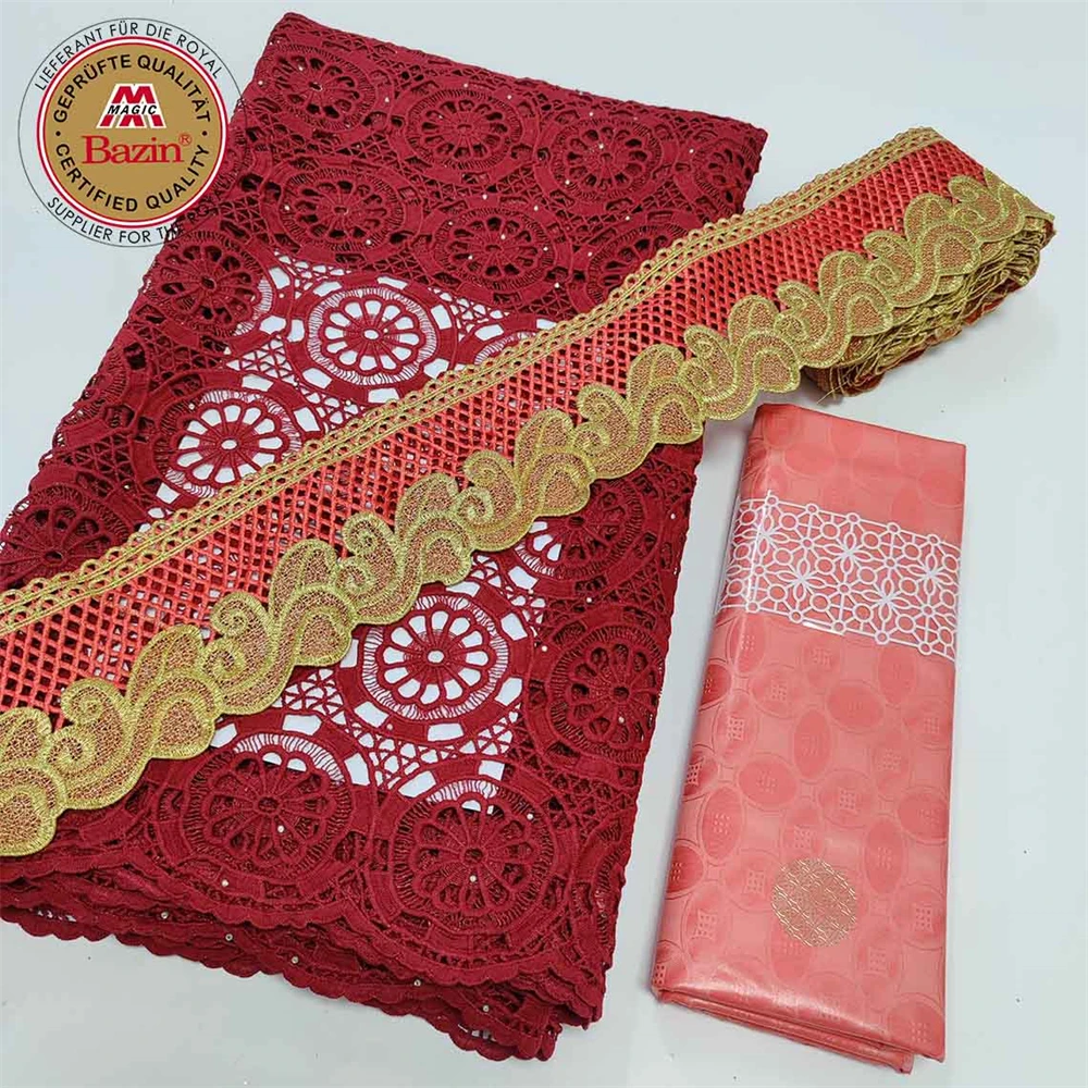 2.5+ 2.5 +5 Yards African Lace Fabric Swiss Voile Lace Brocade Ribbons For Crafts With Bazin Riche Haberdashery Items Material