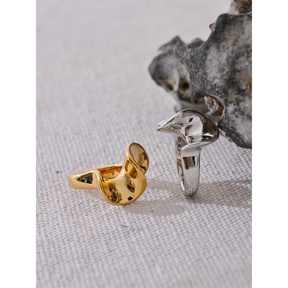 JINYOU 2883 Stylish Unique Stainless Steel Irregular Geometric Ring Personalized Smooth Metal Rust Proof Finger Jewelry