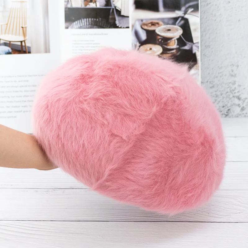 Winter Rabbit Hair Hat New Winter Solid Color Knitted Beret Cap Boina Thickened Warm Hats Elegant Beret Hat