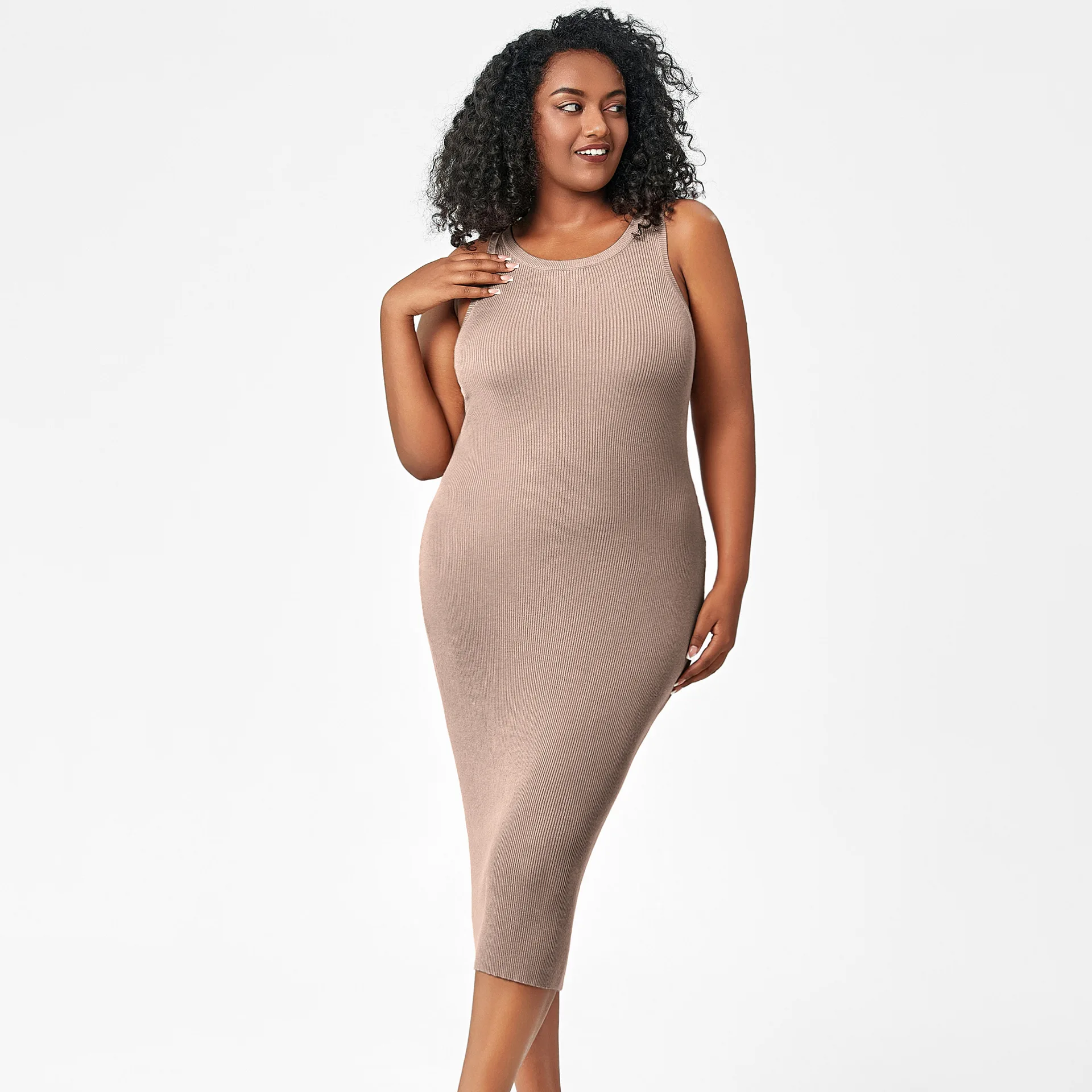 Factory Wholesale Women Roundneck Vest Woolen Hip Skirt Custom Plus Size Sexy Sleeveless Elegant Dress Slimming Waist Long Skirt