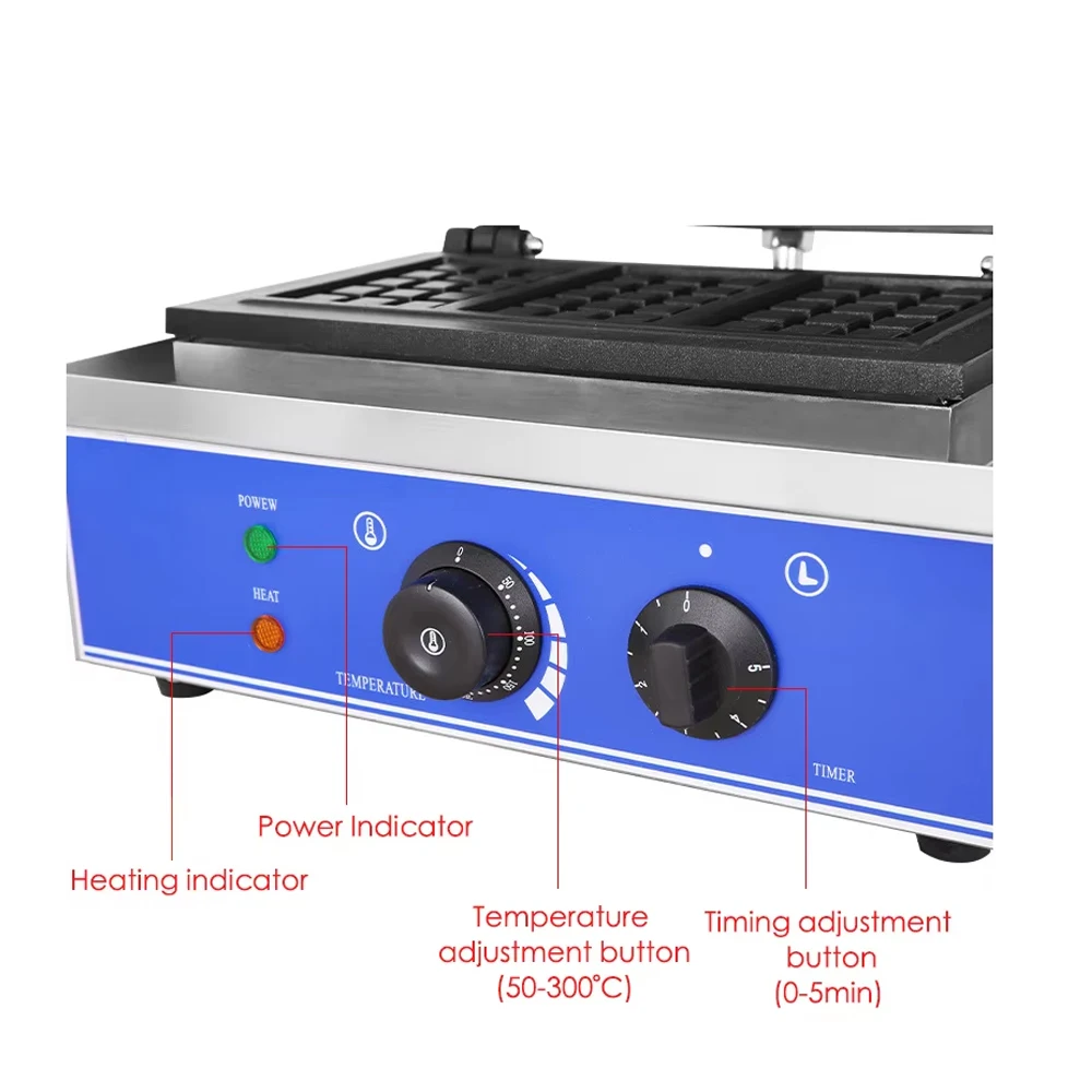 XEOLEO Commercial 3/10 Slices Rectangle Waffle Maker Industrial Electric Belgian Waffle Maker Machine Rectangle Waffle Baker