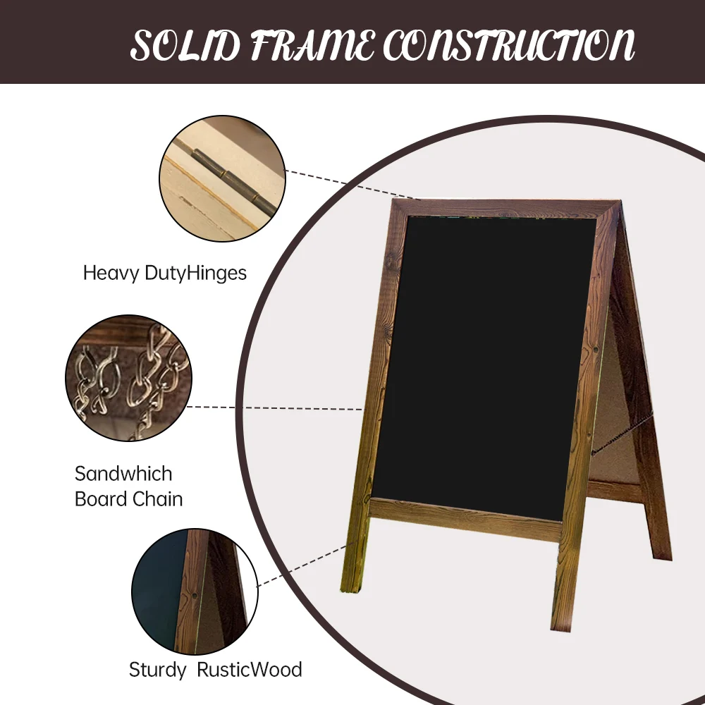 Wooden Framed Standing Chalkboard Sign Includes White Chalk Marker Magnetic Non-porous Memo Board