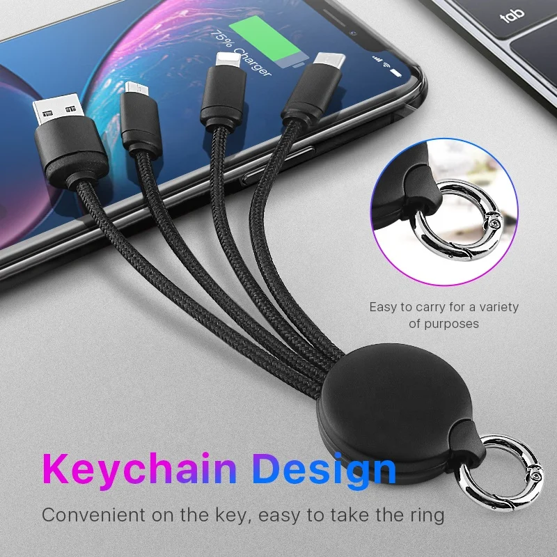 Индивидуальный логотип 3 в 1 Мини брелок USB кабель для передачи данных Iphone Samsung Android