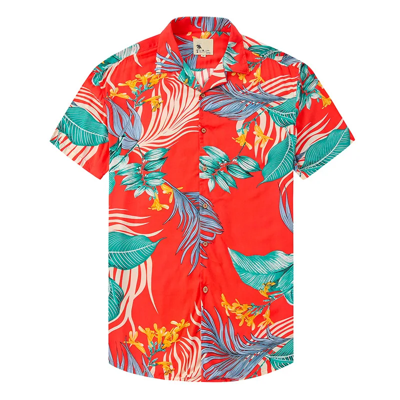 Mens No Pocket Hawaiian Shirts Casual Short Sleeve Button Down Beach Shirts