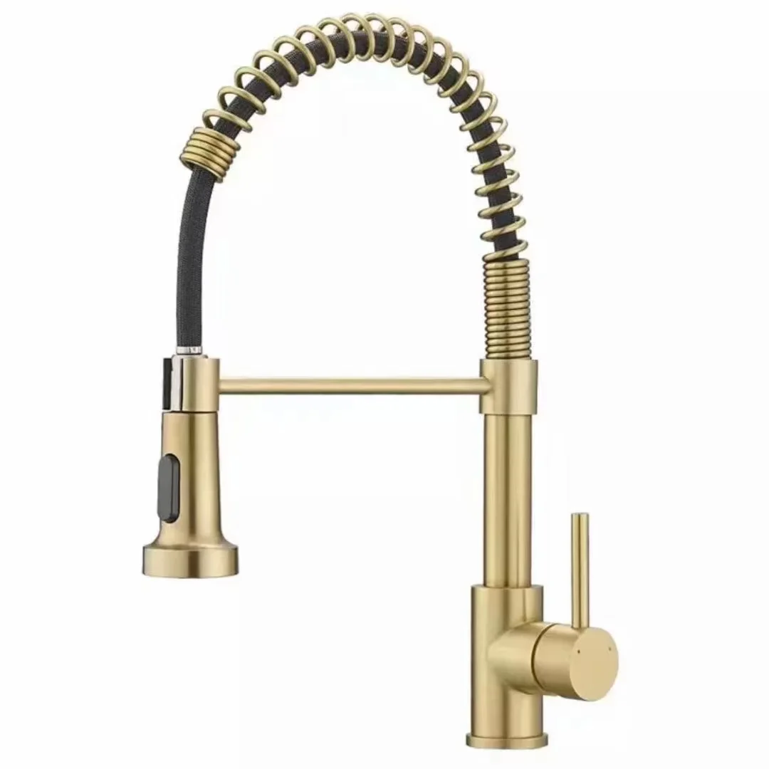 Spring Multifunction Waterfall Kitchen Sink Faucet Mixers Taps Gold Kitchen Faucet With Pull Out Sprayer Stainless Steel Taps