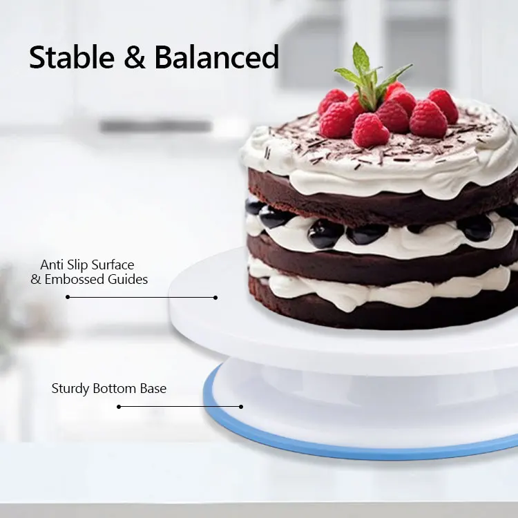 Lightweight Plastic 11 Inch Cake Dessert Decorating Stand Rotate Turntable Revolving Cake Turn Table With Non-Slip Bottom