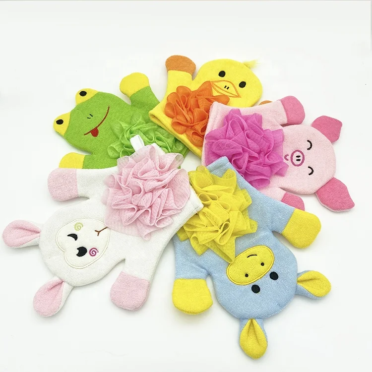 Cartoon Design Glove Massager Brush Back Scrub Kids Bath Scrubber