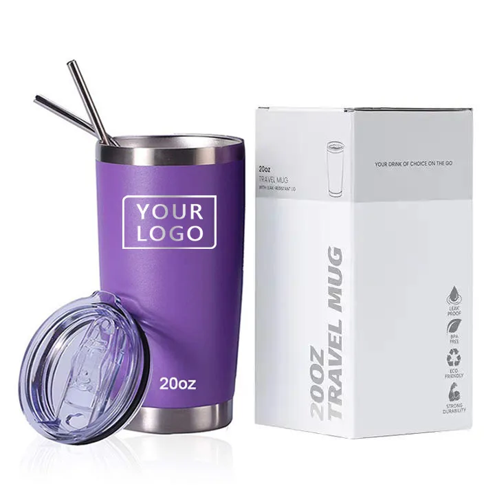 Powder Coated 20oz Tumblers Stainless Steel Cup with Lid Double Wall Vacuum Insulated Coffee Mug for Cold & Hot Drinks