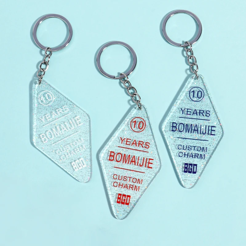 BOMAIJIE, персонализированные пластиковые, сделанные на заказ, прозрачные акриловые рекламные подарки, качественные подвески, акриловые брелки на заказ с двойной стороны