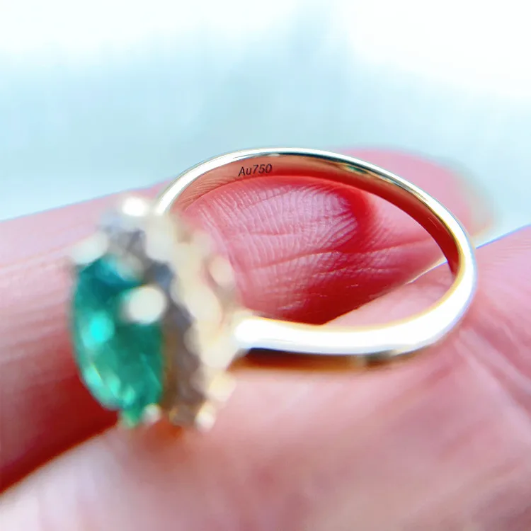 Roomy purity solid gold Jewelry classic diana design women ring 1ct  oval lab grown Colombian Emerald rings