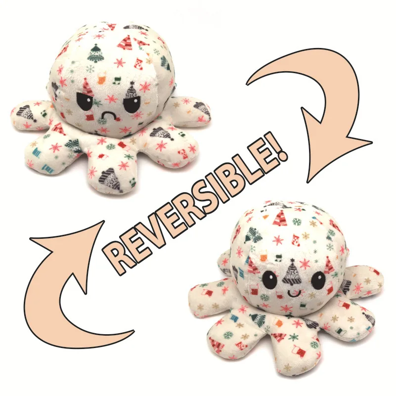 
New Octopus Plush Toy Christmas Halloween Double-sided Flip Octopus Doll Double-sided Expression Reversible Octopus Toy 