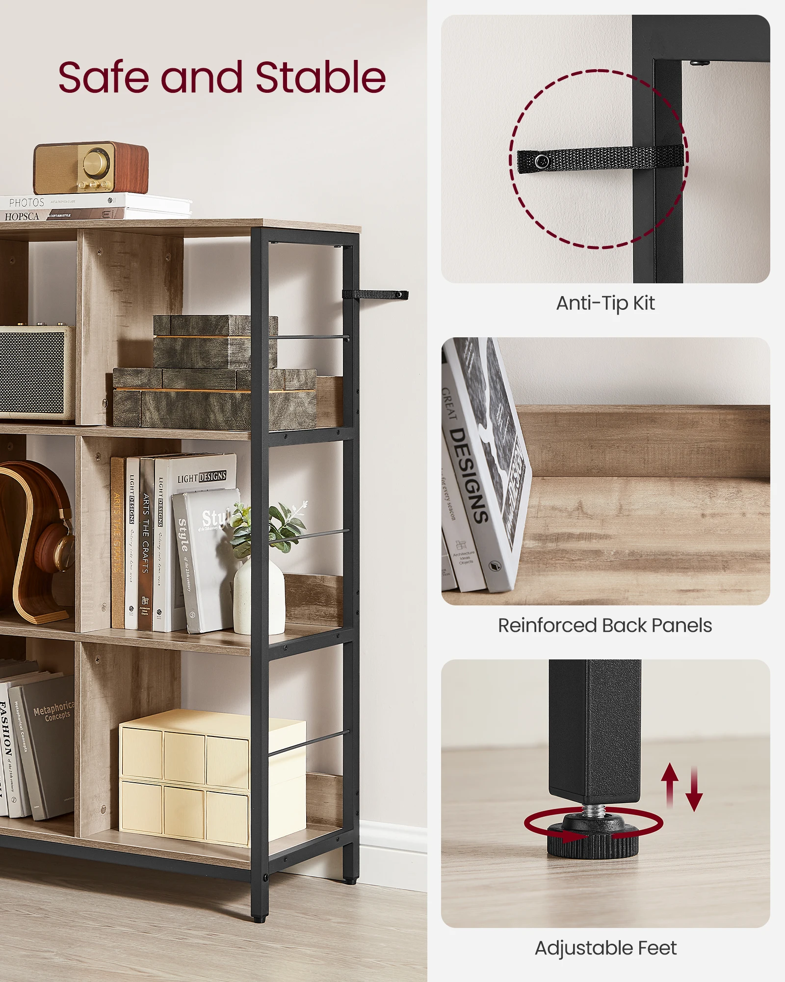 Промышленная лестничная полка VASAGLE 3-уровневая для хранения Офисная Книжная Полка