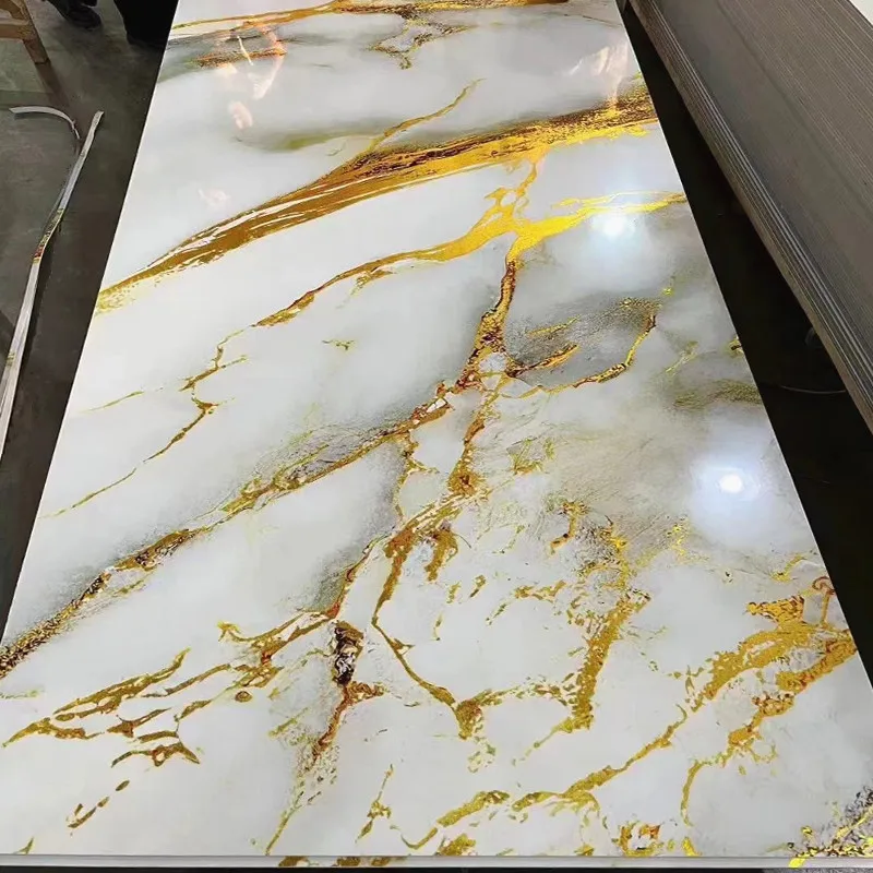 PET high gloss background wall 3D metal carbon crystal panel marble patterned UV panel