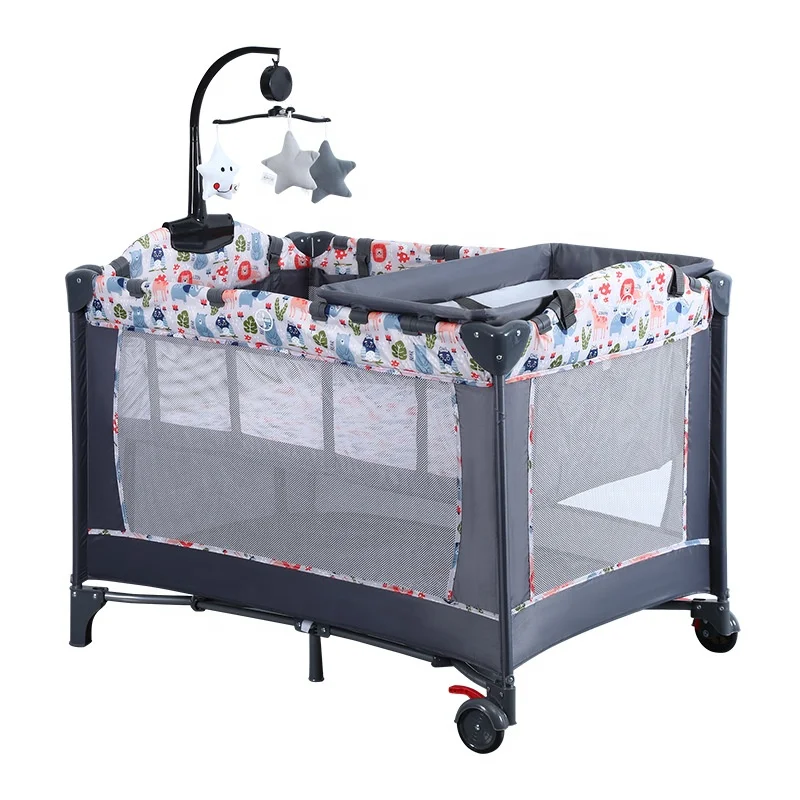 OEM baby bed diaper hanging storage bag crib organizer in stock with diaper table and bedbell one button folding portable mobile