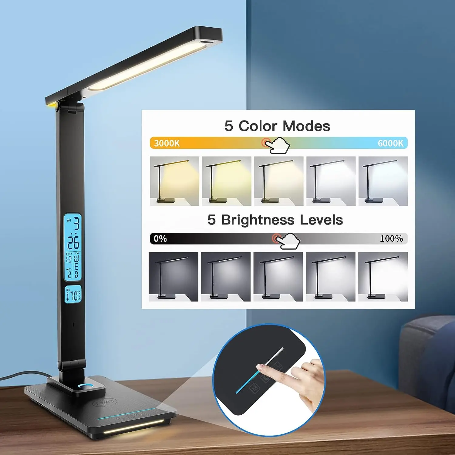Led Desk Lamp With Wireless Charger Desk Lamps Usb Charging Ports For Home Office Bedroom