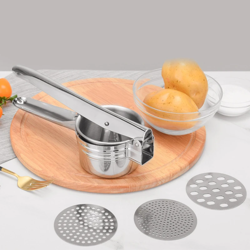 Flypeak Kitchen Gadgets mash masher potato stainless steel potato ricer press with 3 interchangeable discs