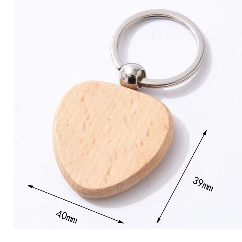 Custom Logo Personalized Engraved Blank Beech Wood Key Chain Tag Key Ring Wooden Keychain