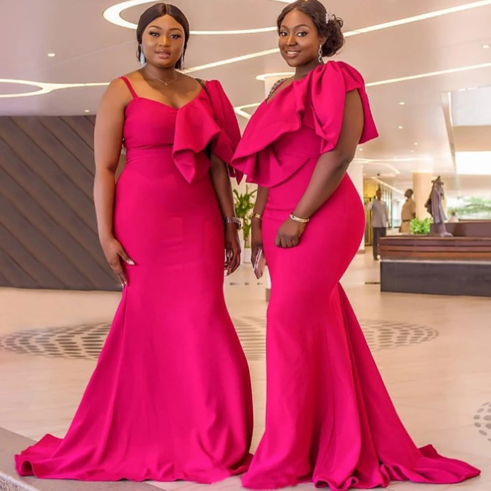 
ELPR0000658 2020 new plus size african bridesmaid dress spaghetti one shoulder long bridesmaid dress 