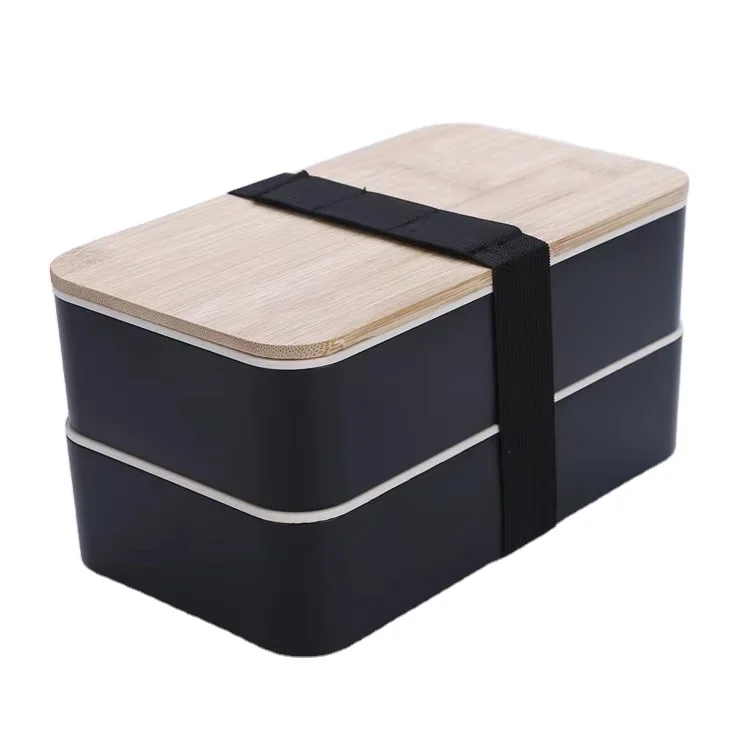 Japanese Style Bento Box Bamboo Wood Cover Wheat Straw Lunch Box Office Worker Bento Box With Knife Fork and Spoon Portable Set