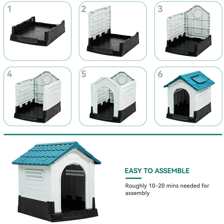 Outdoor Garden Patio Backyard Waterproof Portable Large Plastic Pet Dog Kennels House Jaula Para Perros with Skylight