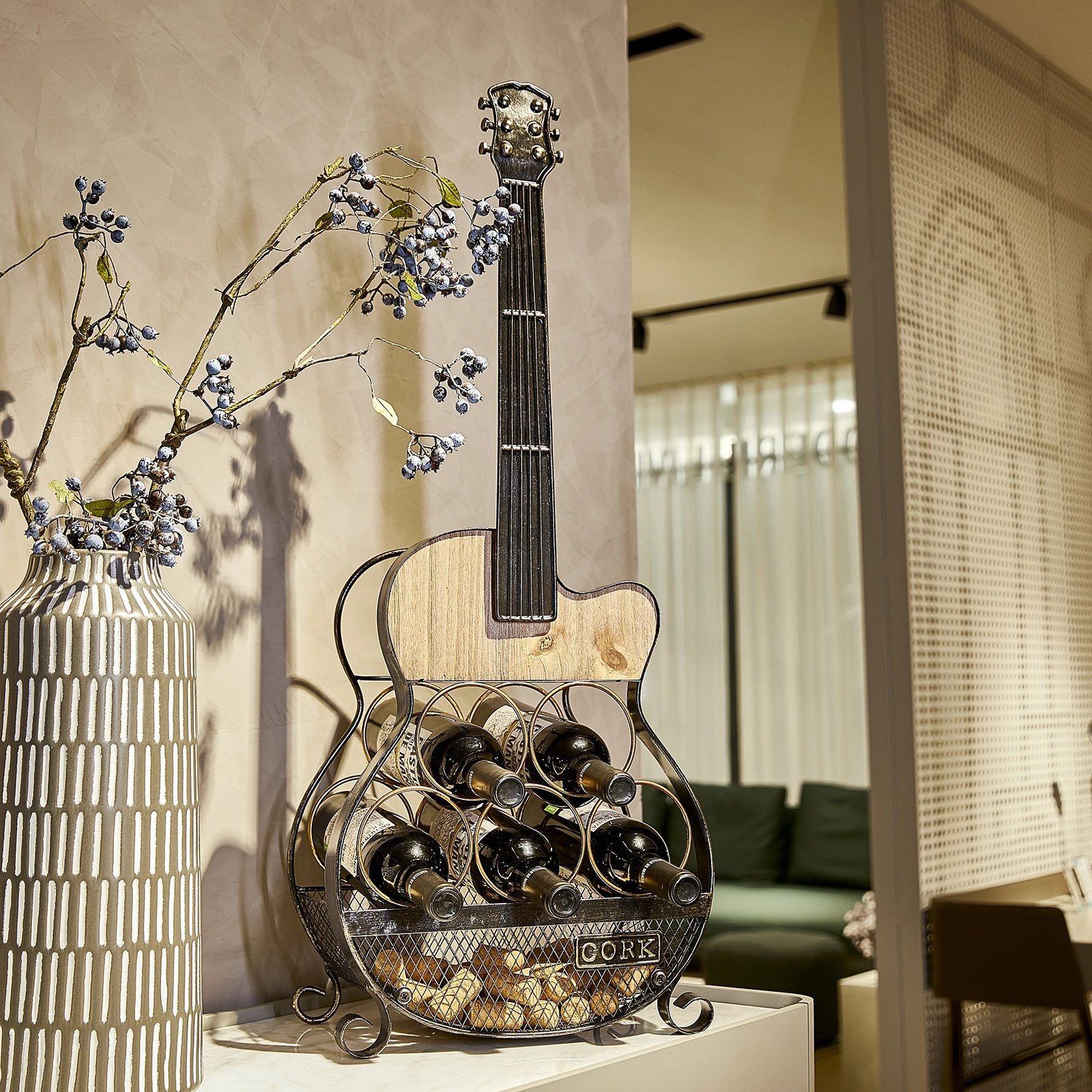 Guitar Shape Free Standing countertop Wine Bottle Holder home decor Metal Wine Rack
