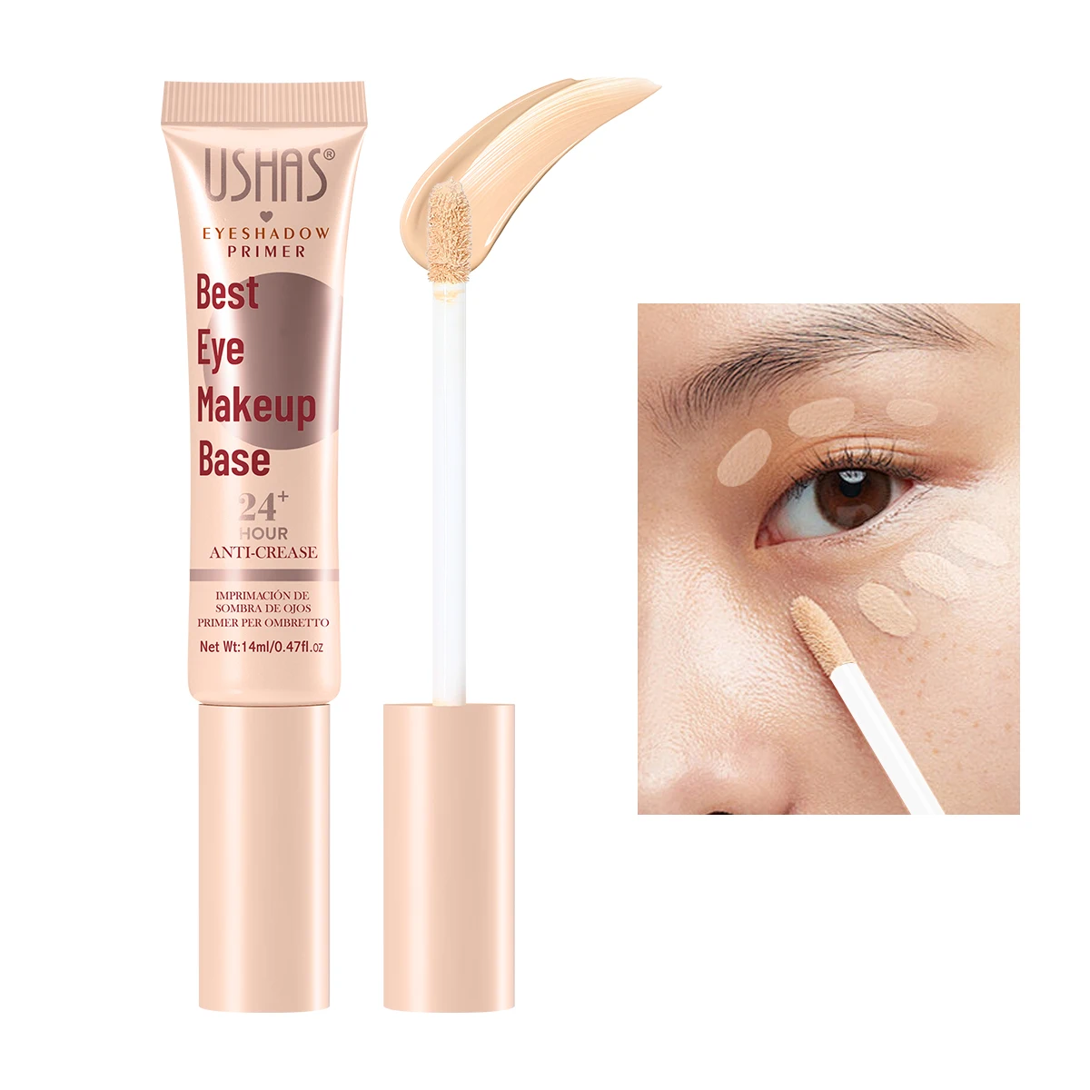 USHAS OEM/ODM Custom  Wholesale  Skin- friendly Hot selling Long-lasting, not take off makeup waterproof eyeshadow eye primer