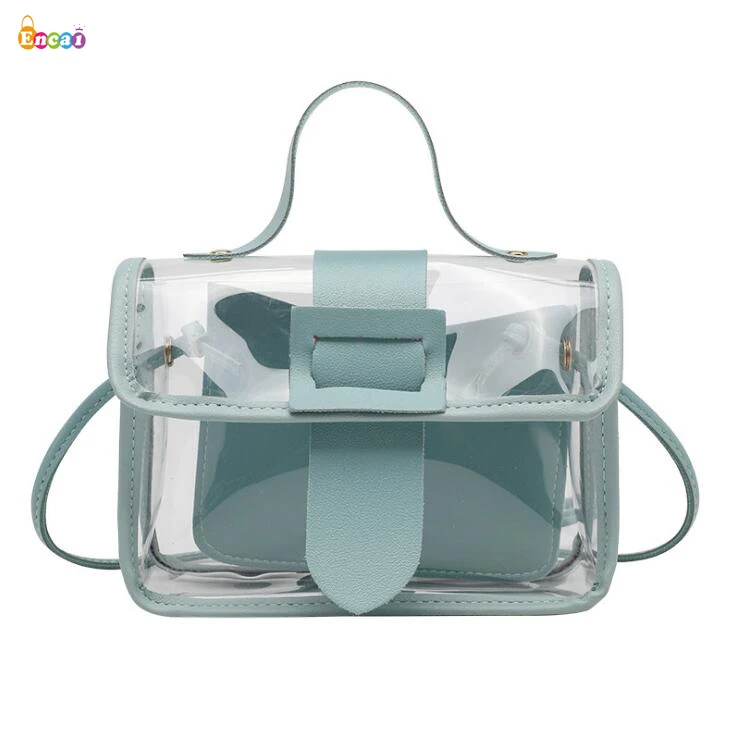 Encai Clear Purse 2 in 1 Clear Tote Transparent Bag Handbag Small Chain PVC Shoulder Bag