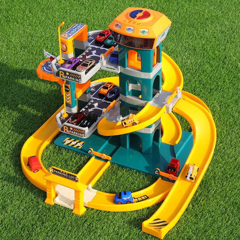 Electric multilayer car parking lot track toy set Kids DIY assembly educational station pretend play parking lot garage toy set
