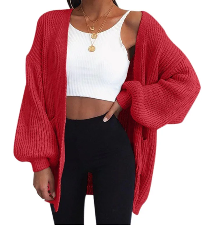 Casual Fall Winter Coats Plain Plus Size Women Long Sleeve Knit Cardigan Sweater