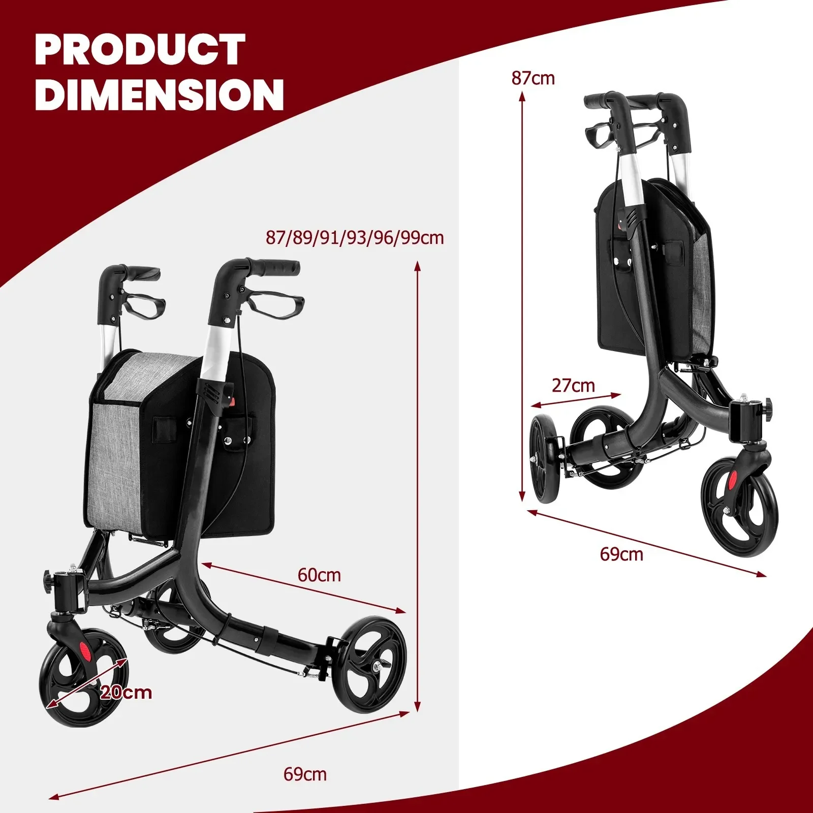Wheel Walking Walker Assistive Device Medical Toilet Disabled Equipment Walker & Rollator Adult Dissability Walker with Seat