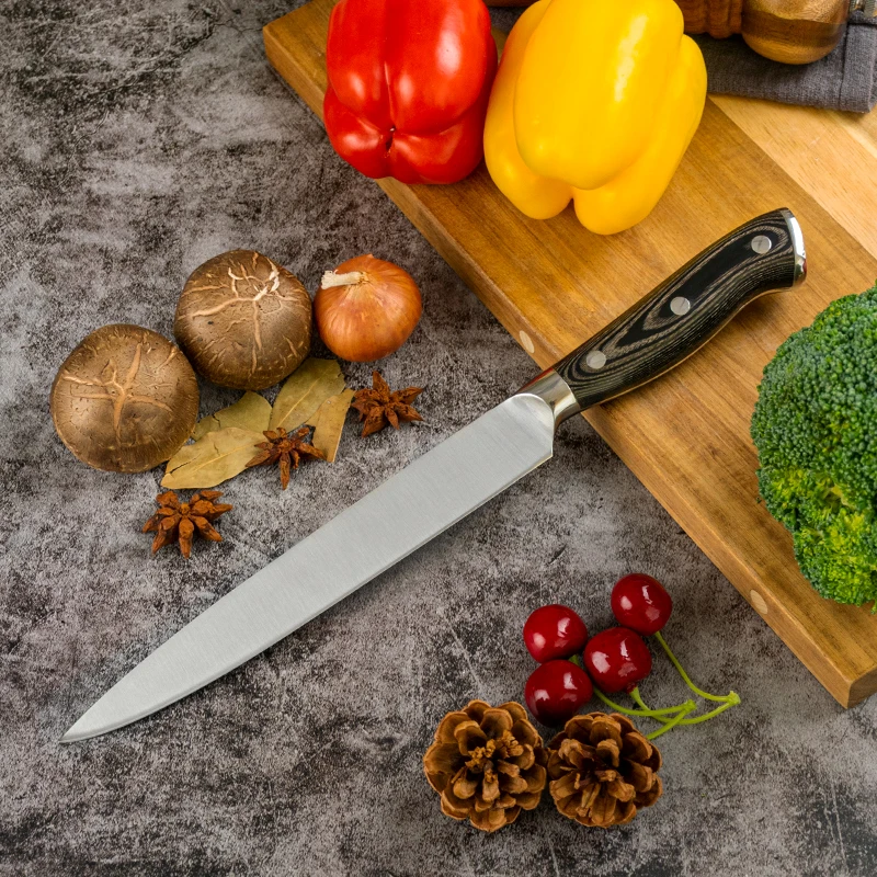 8 inch 3cr13 Stainless Steel Kitchen Knife Ergonomic Pakka Wood Handle Kitchen Slicing Knife