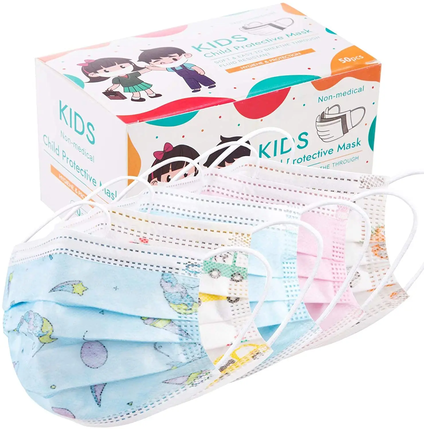 
QIBU Children Protective 3ply Disposable Facemask Non-woven Face Masks with Cartoon Printed 