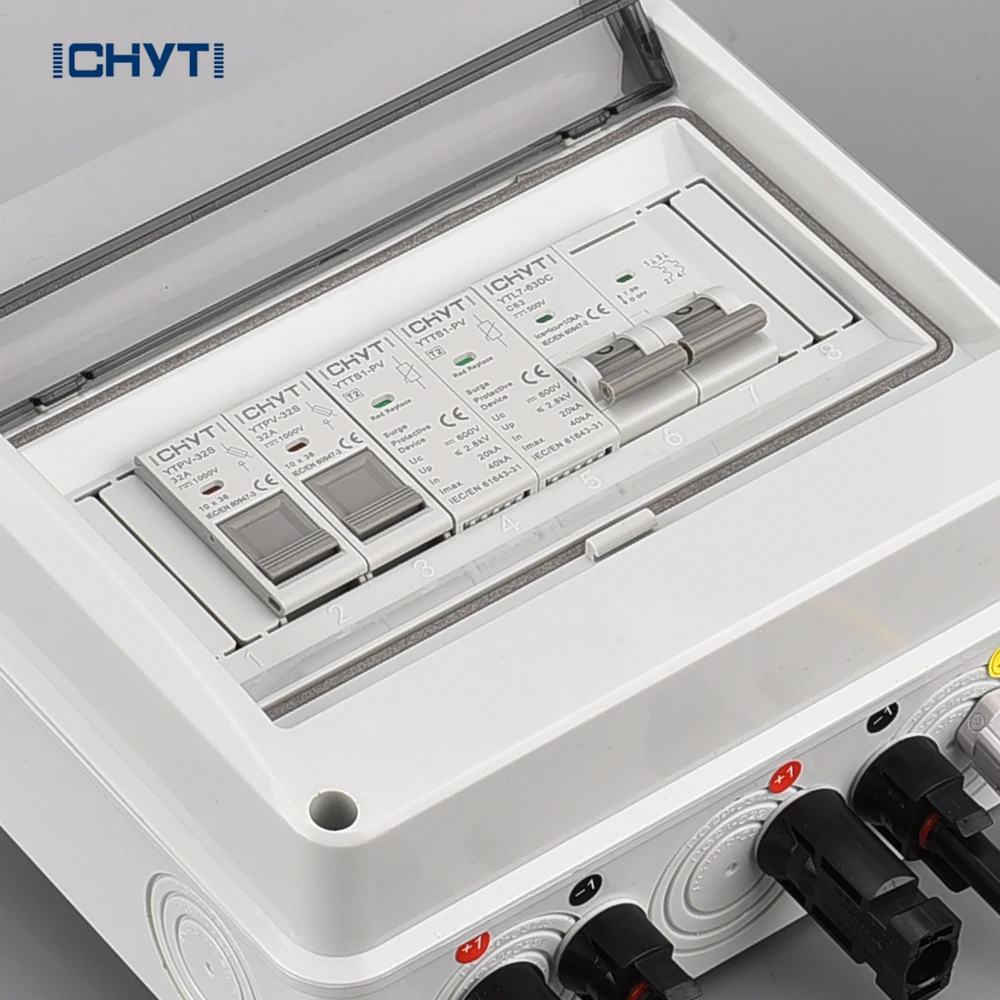 CHYT 1 in 1 out PV Combiner Box for 1 strings solar panel DC 600V Photovoltaic solar array  IP65 DC SPD lightning protection