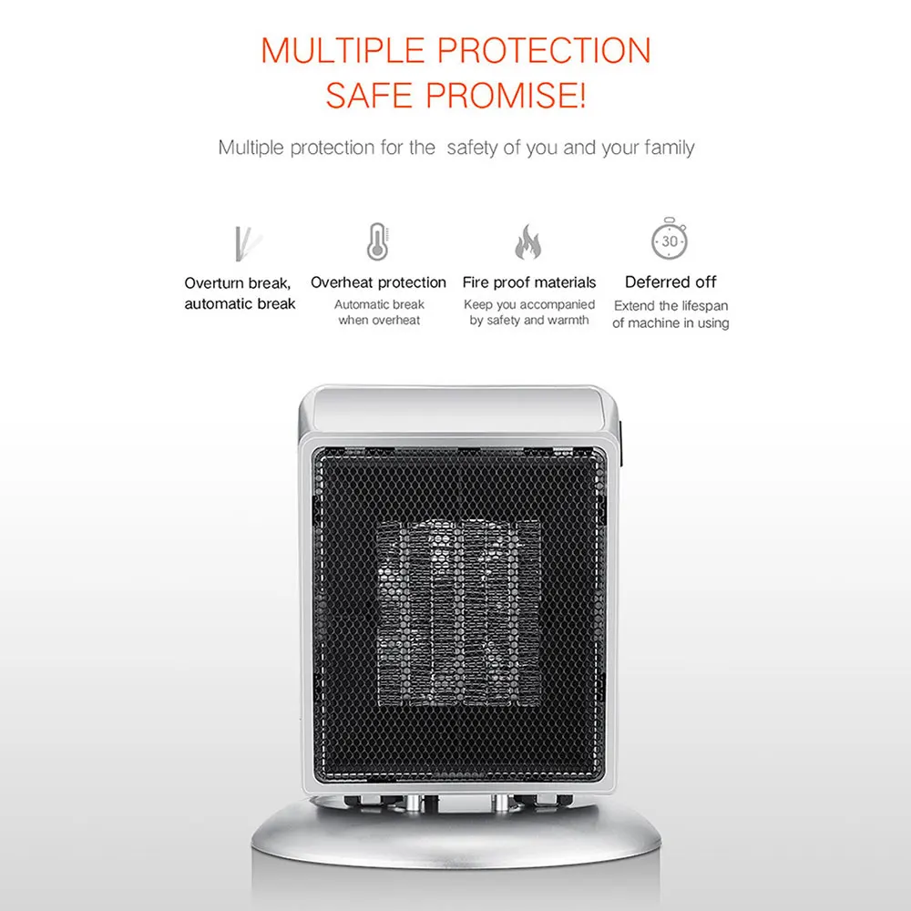 Mini Low Noise Portable Electric Fan Heater 400W/900W 2 Gears Office House Use ABS+PTC Ceramic Heating