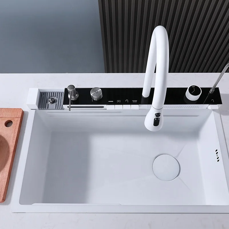Factory Wholesale smart Kitchen Sink Stainless Steel handmade Temperature Display Piano Waterfall Kitchen Sink with cup washer