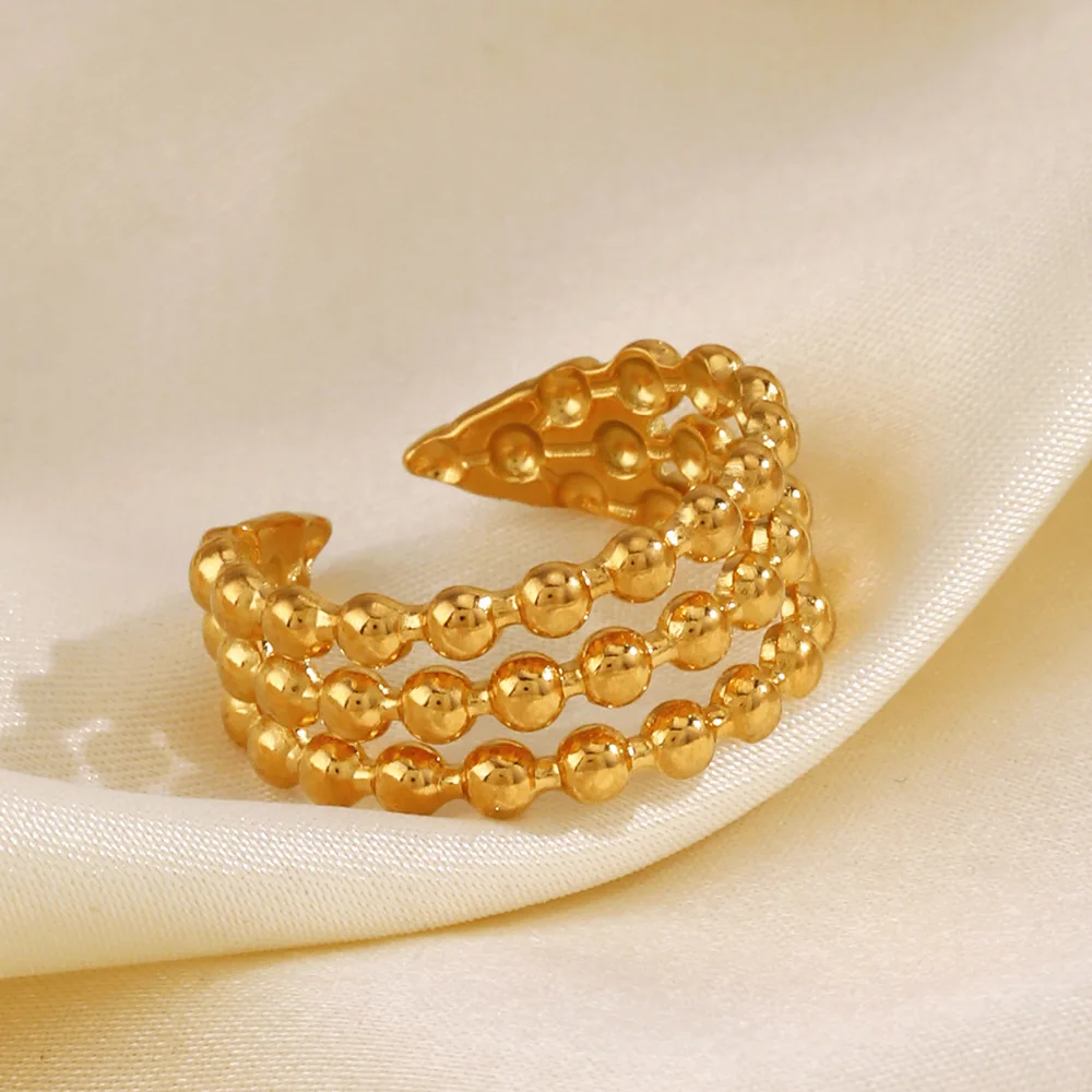 316L Stainless Steel Pvd Plating Simple Hip Hop Opening Bead Shape Rings For Women