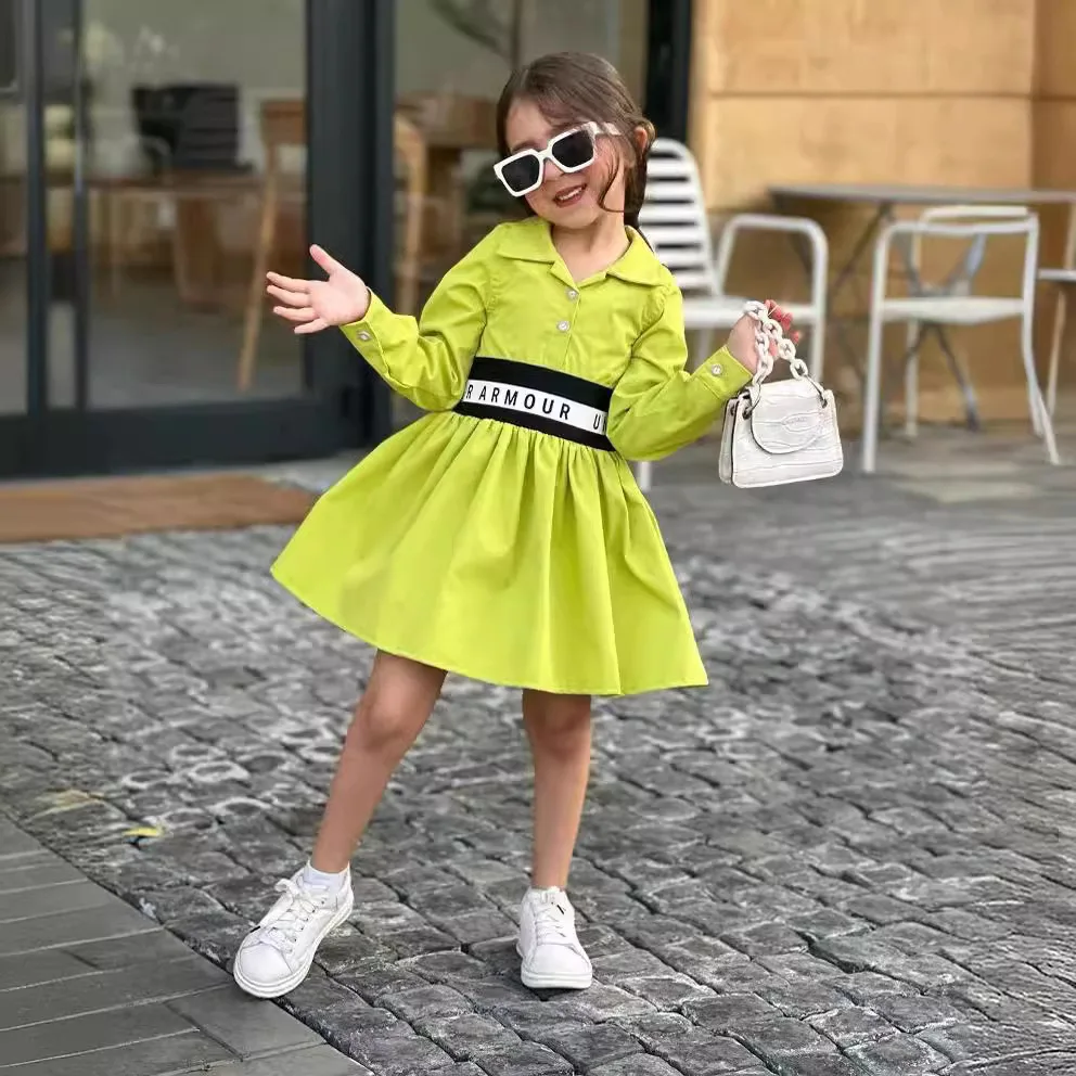 New Modern Fashion Spring Autumn Kids Skirts Long Sleeve Letter Print Casual Baby Girl Dress