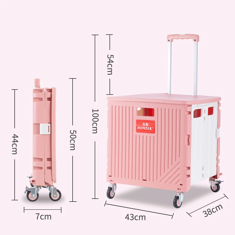 Factory Plastic Folding Shopping Carts trolley with wheels collapsible Shop truck supermarket pack roll Cart Hand Pull Trolley