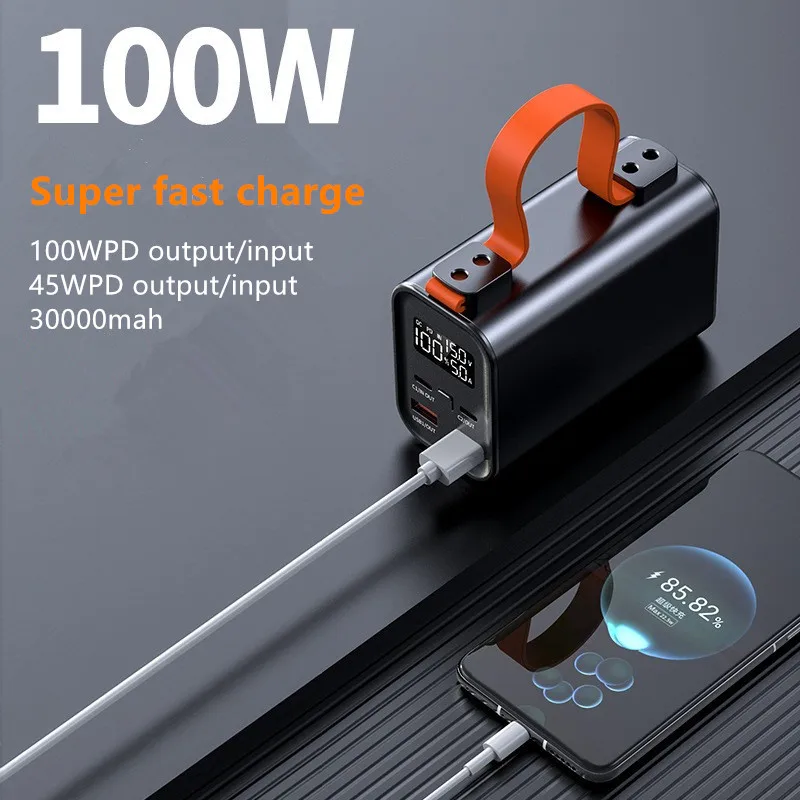 M3 30000mah 100W PD Super Fast Recharge 5V 3A /9V 3A/ 12V 3A /20V 5A Portable Power Bank for Phone with LED Torch  Function