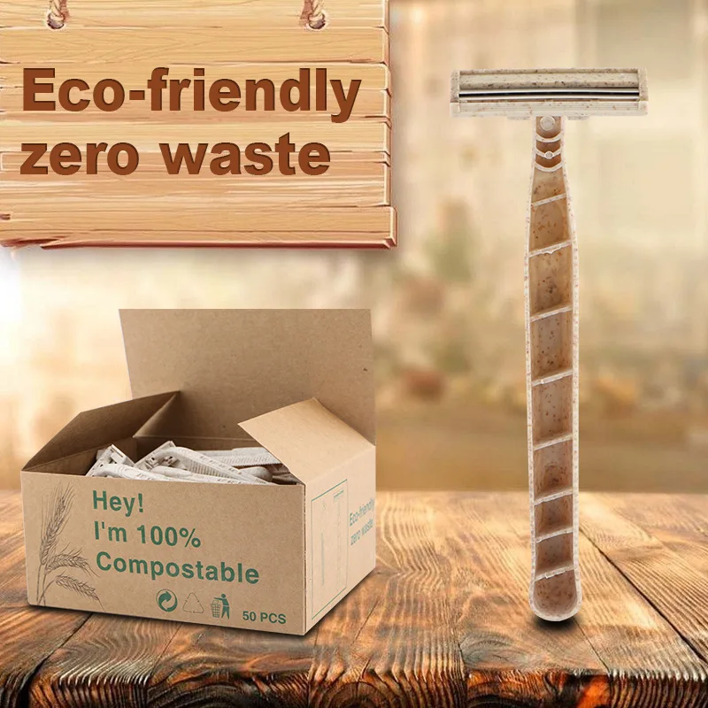 Eco Friendly Biodegradable Razor For Men Twin Blade Manual Disposable Shaving Safety Razor Made Of Wheat Straw
