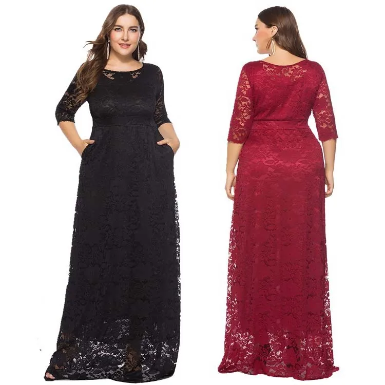 Новинка 2021, женское платье большого размера с кружевными карманами, вечернее платье высокого качества в европейском и американском стиле, длинная юбка