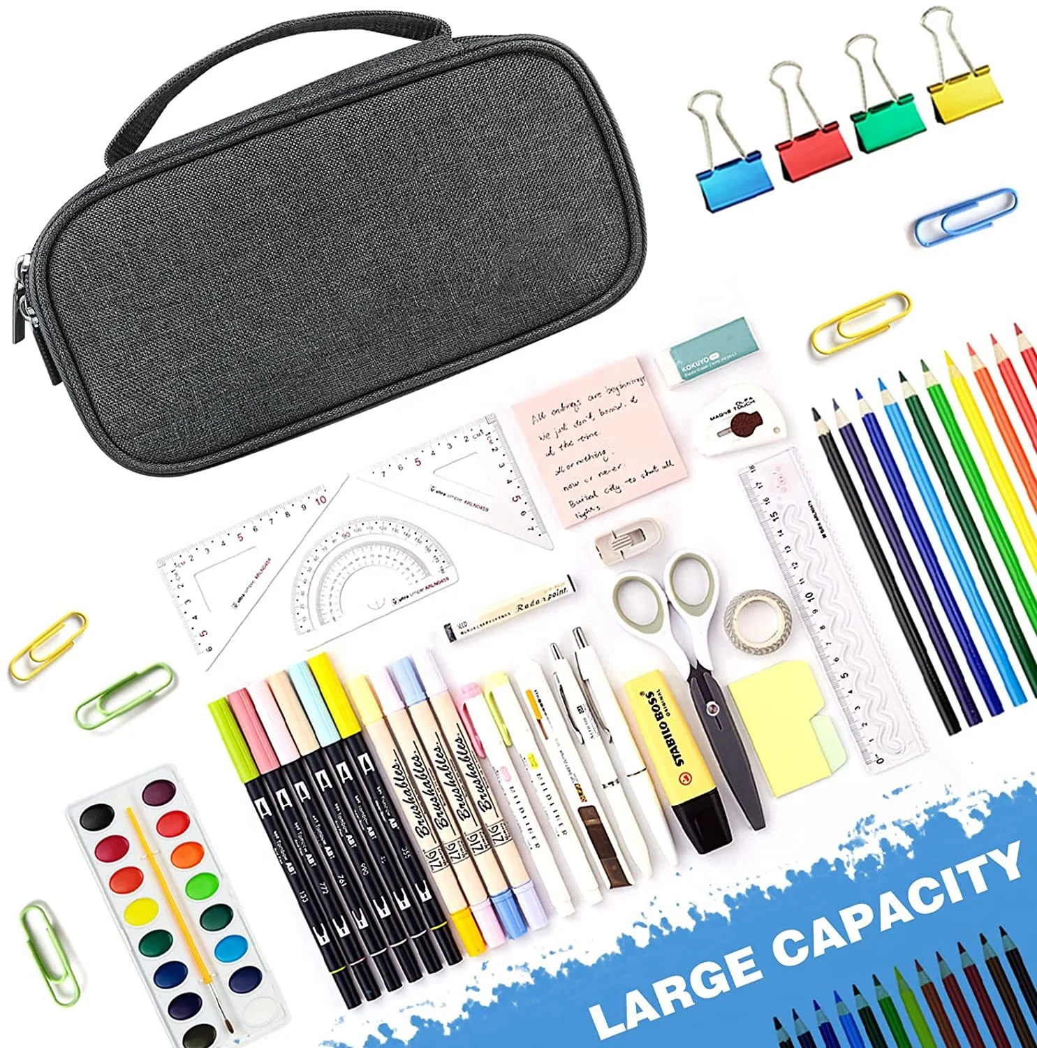 Large Capacity Pen Case Canvas Pouch Bag For Office Middle High School College Student Pencil Case