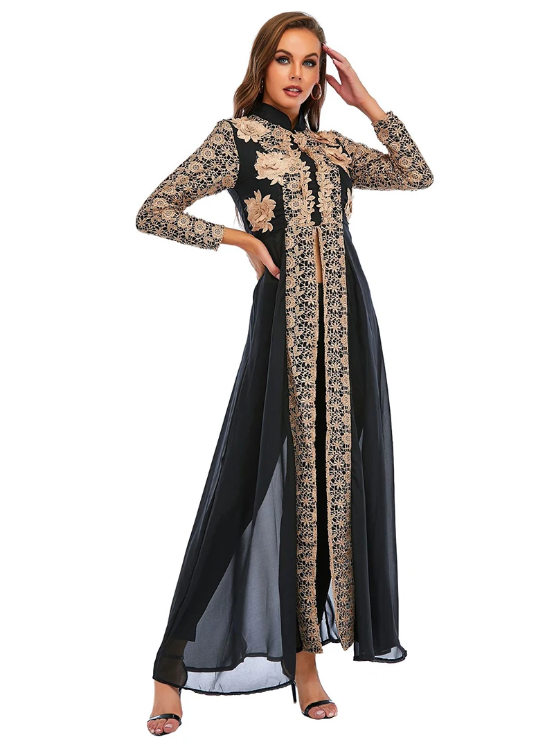Modest Flower Chiffon Abaya Dress Beautiful Casual Dress for Women High Waist Islamic Abaya