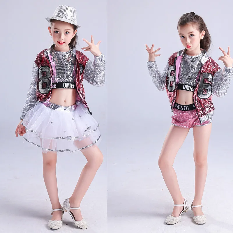 Kids Sequin Stage Jazz Dance Suits For boys Girls Morden Dance costumes