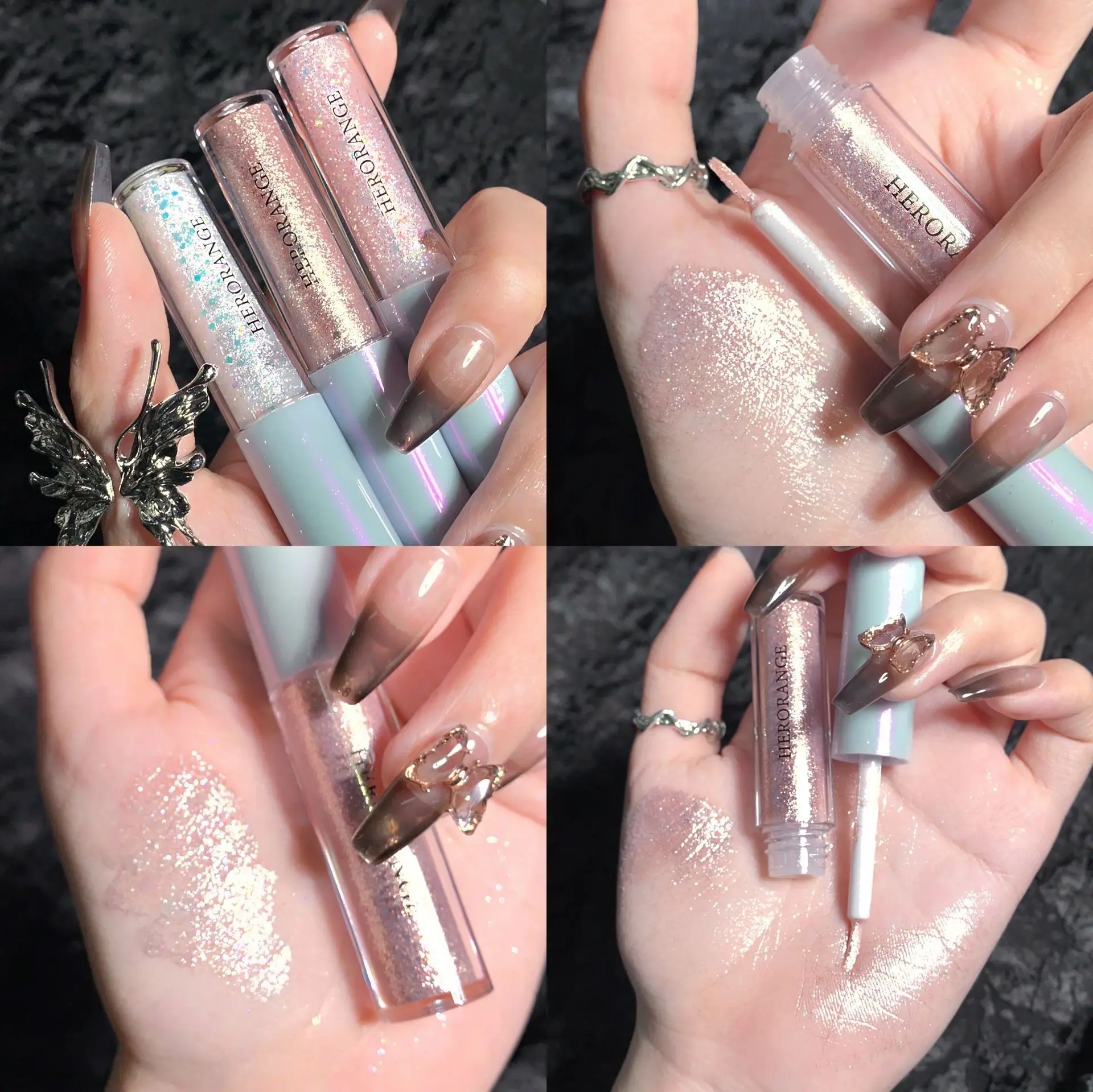 Popular HERORANGE Sequin Glitter Shiny Eyeshadow Stick Highlighter Lying Silkworm Pen Liquid Eye Shadow Set