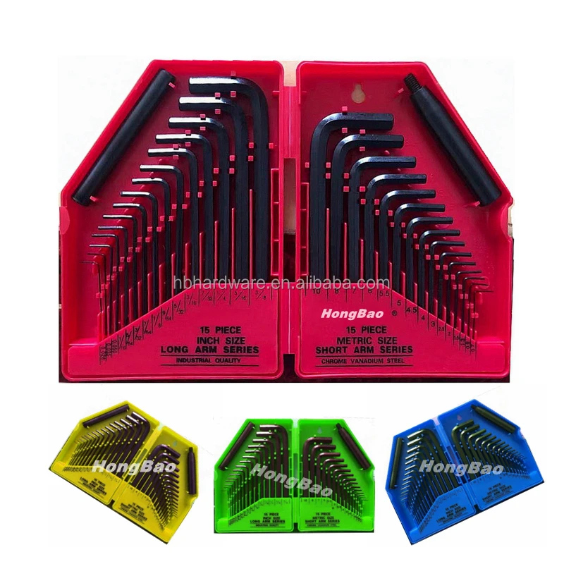 9 Piece Hex Wrench Key Set Long Arm Ball End Hex Key Metric SAE Ball Torx Star Industry Grade Cr-v Alloy Steel in Storage Box