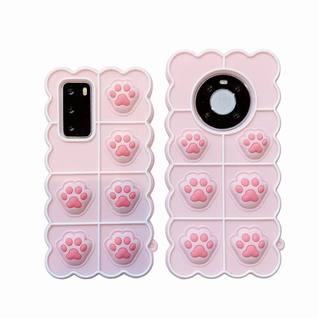 Cartoon 3D Cute Cat paw Bubble Stress Reliver Silicon Case For Huawei Mate 30 40 Pro P30 P40 Lite Nova 5T 6 SE 7 8Pro Back Cover