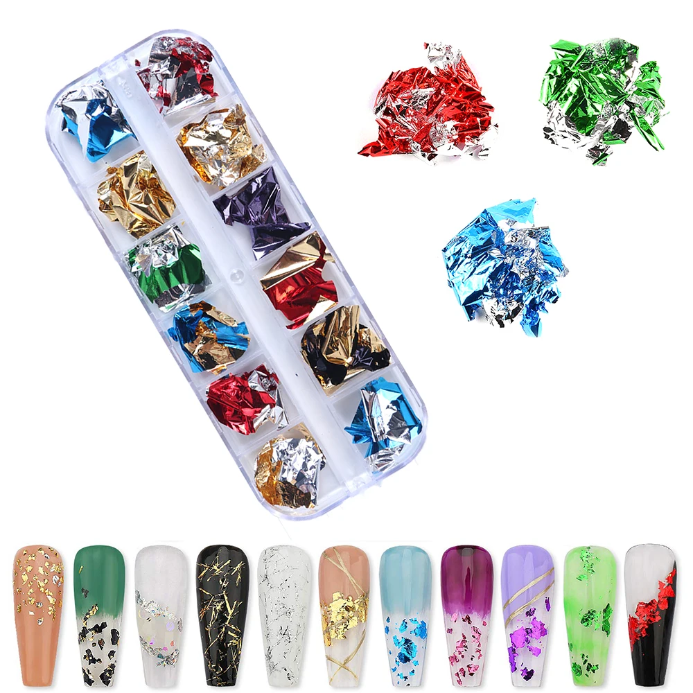  Nail Art красочные блестящие алюминиевая фольга кукурузных хлопьев 12 видов цветов стикеры DIY необычного дизайна для художественного оформления