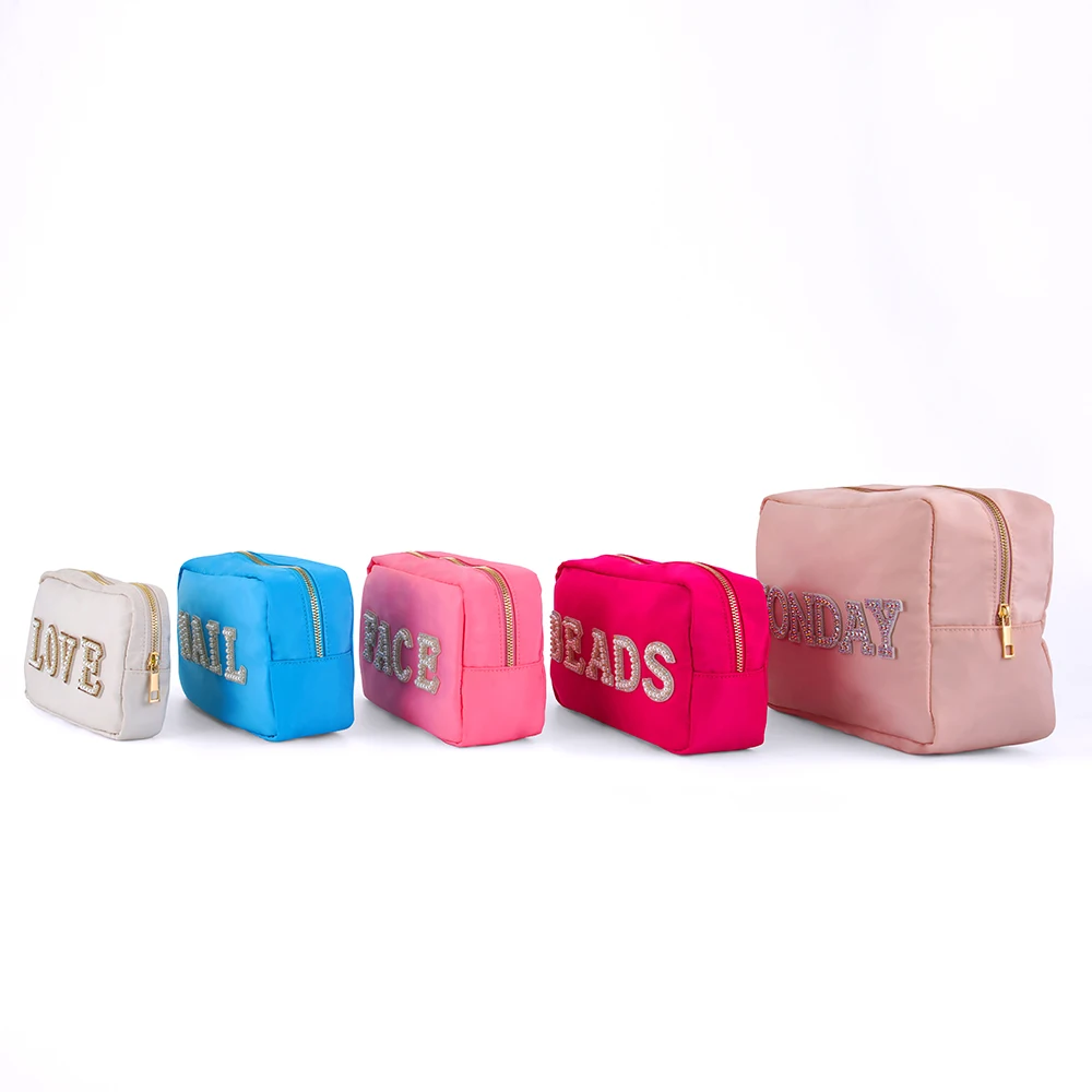Makeup pouch  audited factory  Women travel embroidery large capacity  cosmetic toiletry bag  ladies nylon waterproof makeup bag